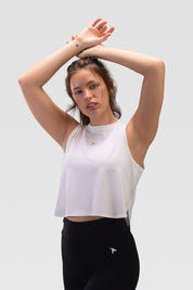 Ladies Crop Top Tank - Rebound - توب تانك نسائي قصير  - ابيض - ريباوند