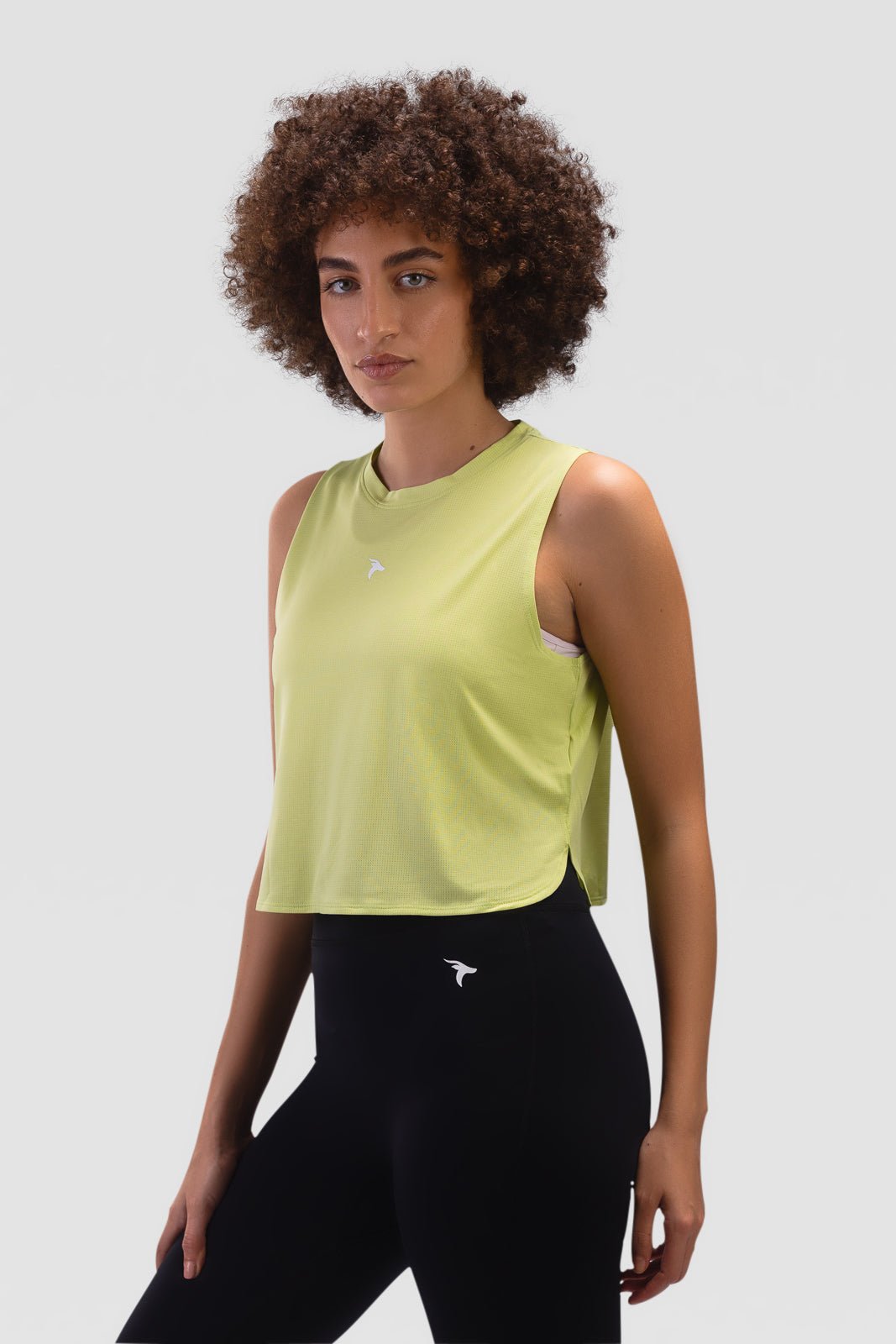 Ladies Crop Top Tank - Rebound - توب تانك نسائي قصير  - اخصر ليموني - ريباوند