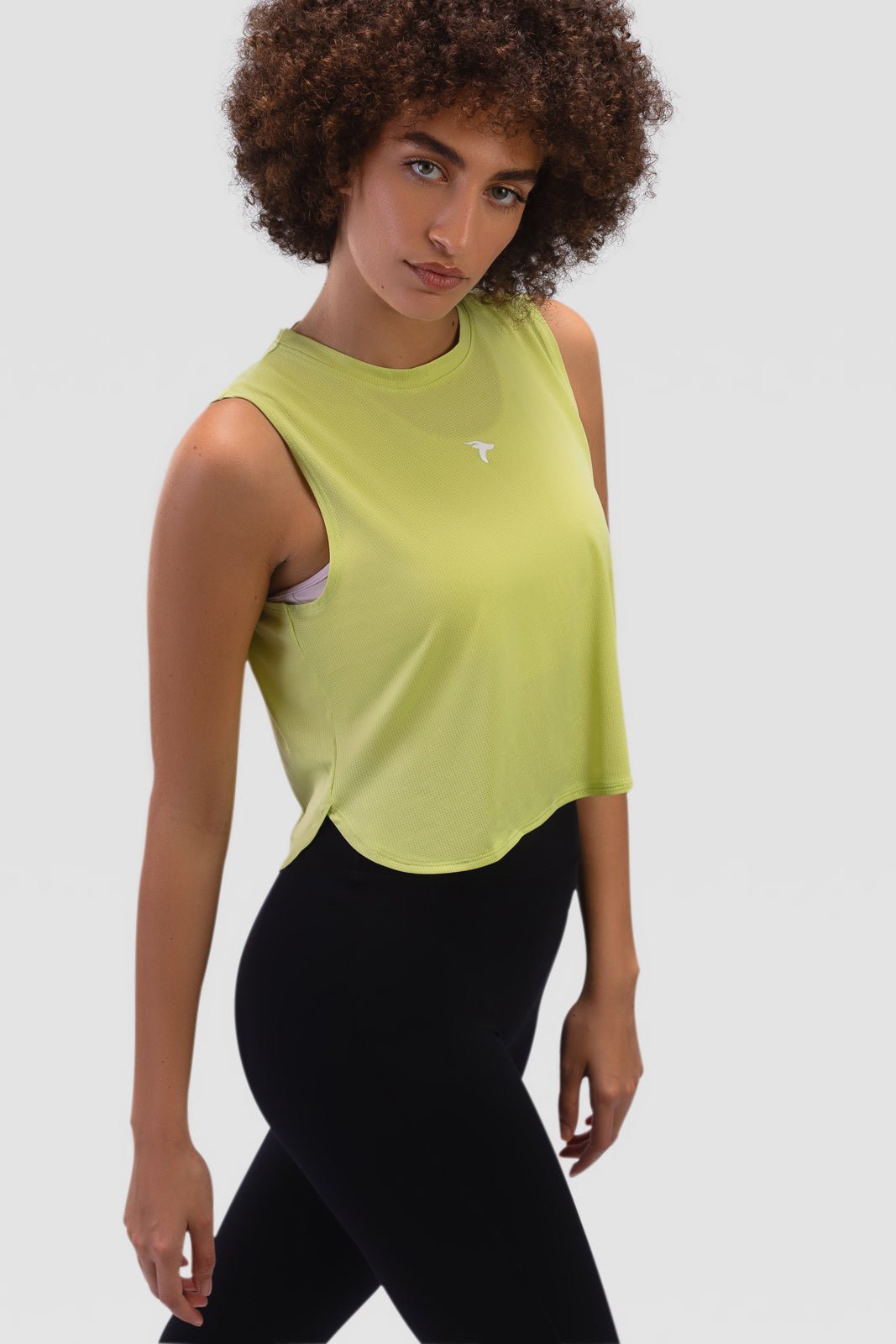 Ladies Crop Top Tank - Rebound - توب تانك نسائي قصير  - اخصر ليموني - ريباوند