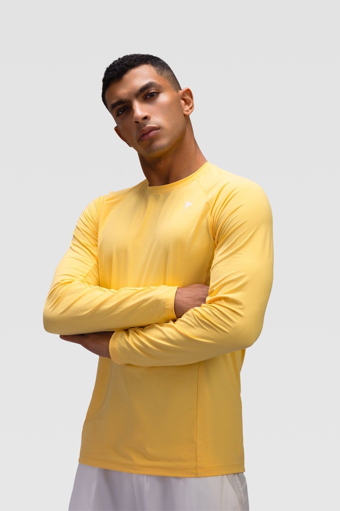 Mens Long Sleeves T-shirt - Rebound - تيشيرت رجالي رياضي كم طويل  - اصفر بنانا كريم - ريباوند