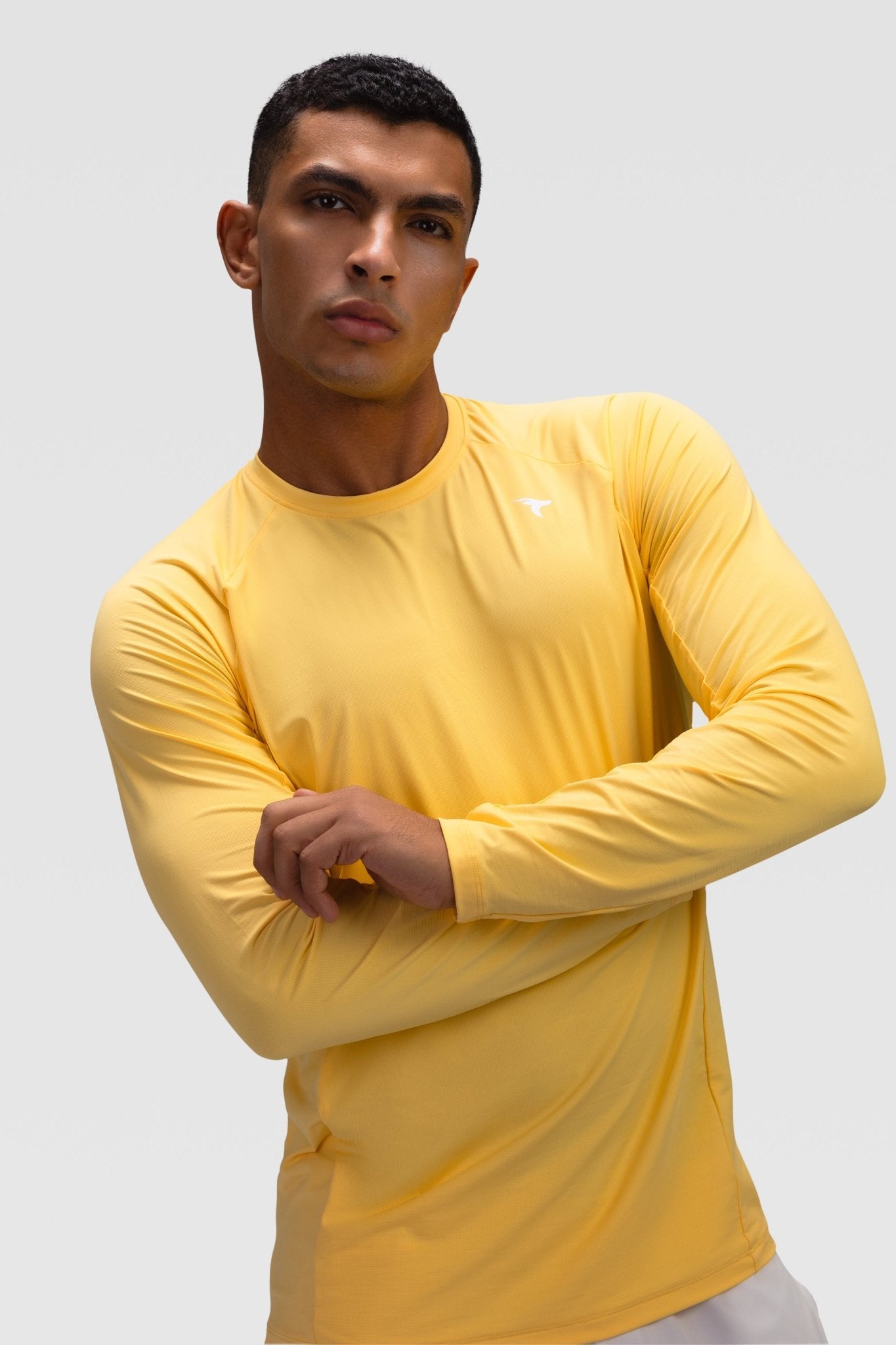 Mens Long Sleeves T-shirt - Rebound - تيشيرت رجالي رياضي كم طويل  - اصفر بنانا كريم - ريباوند