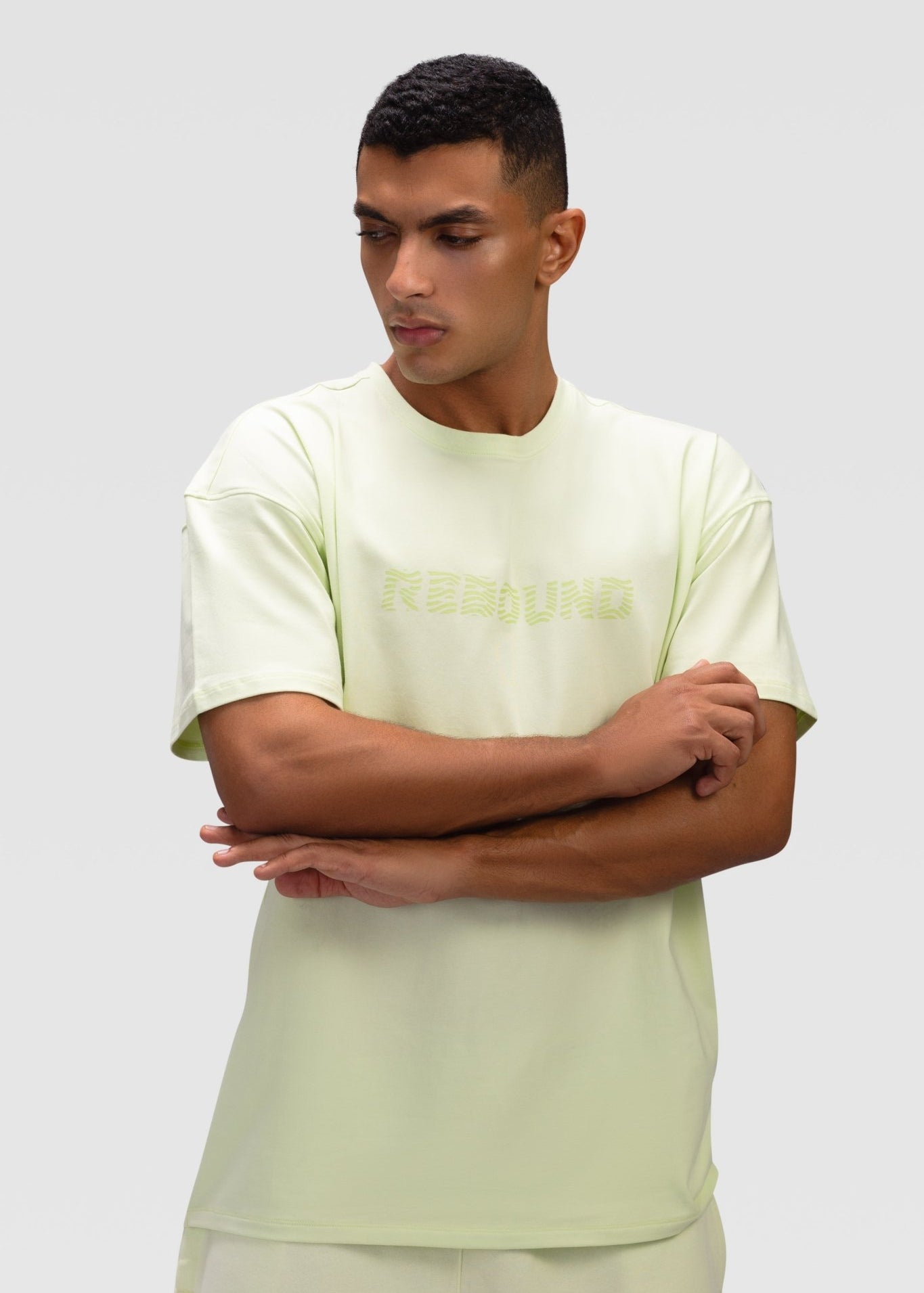 Mens Oversized Cotton T-Shirt - Rebound - تيشيرت رجالي قطني اوفرسايز  - ماتشا - ريباوند