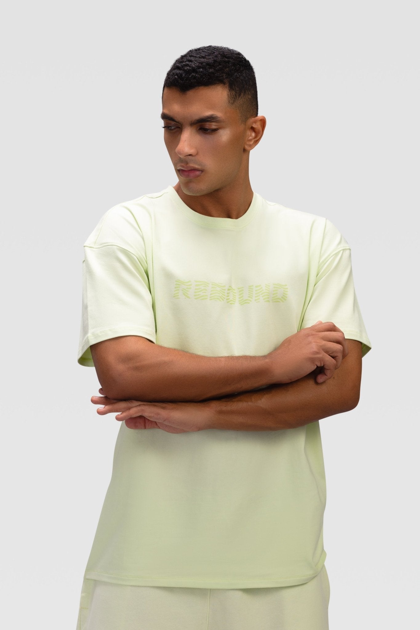 Mens Oversized Cotton T-Shirt - Rebound - تيشيرت رجالي قطني اوفرسايز  - ماتشا - ريباوند