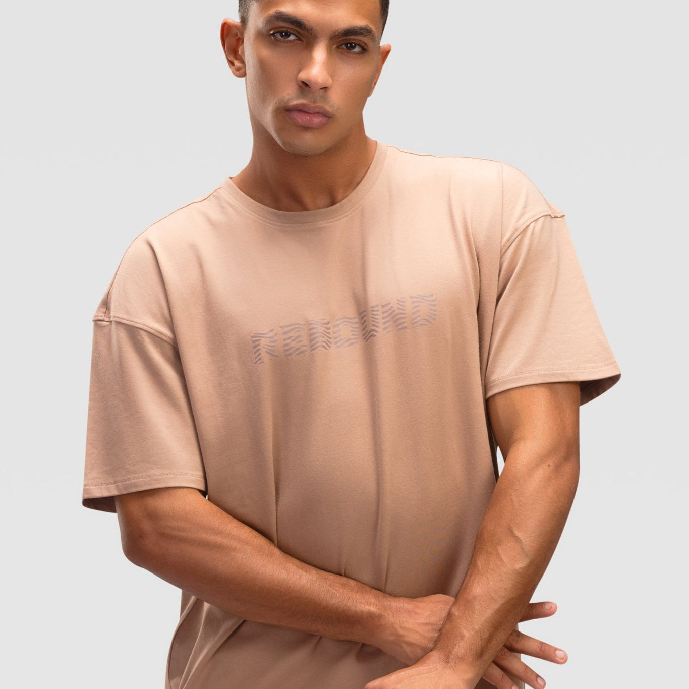 Mens Oversized Cotton T-Shirt - Rebound - تيشيرت رجالي قطني اوفرسايز  - بني جوزي - ريباوند