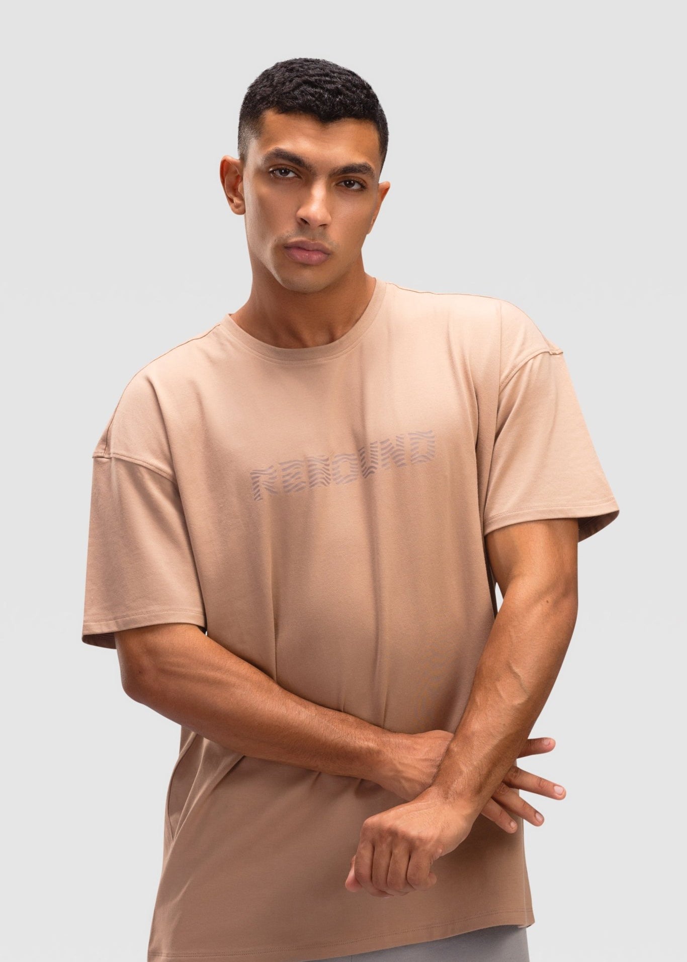 Mens Oversized Cotton T-Shirt - Rebound - تيشيرت رجالي قطني اوفرسايز  - بني جوزي - ريباوند