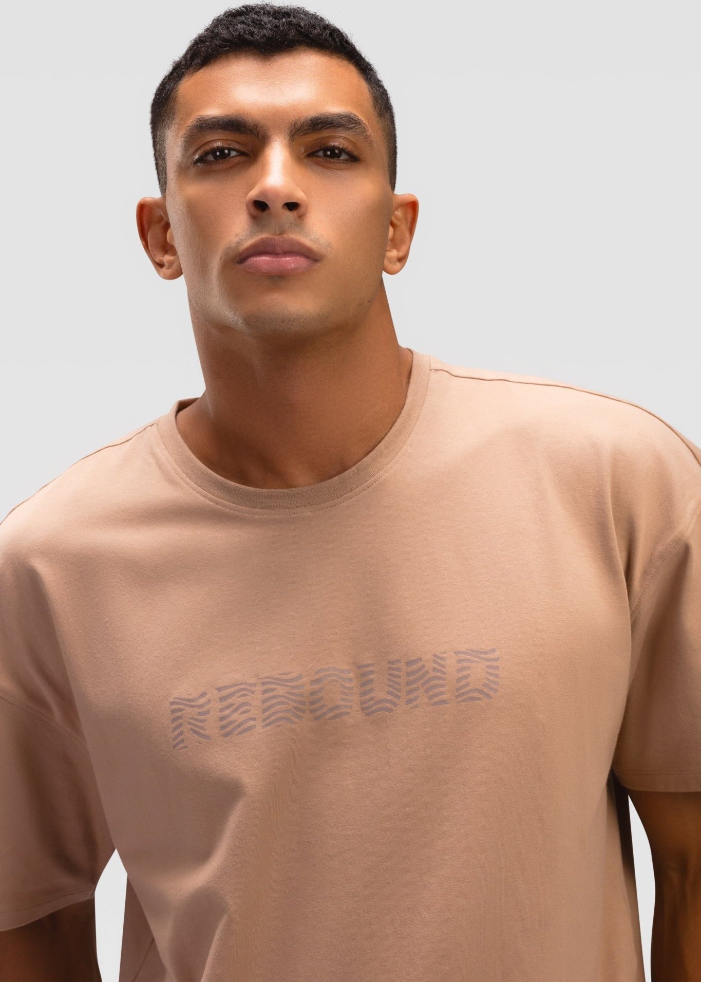 Mens Oversized Cotton T-Shirt - Rebound - تيشيرت رجالي قطني اوفرسايز  - بني جوزي - ريباوند