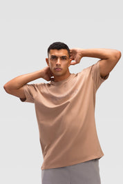 Mens Oversized Cotton T-Shirt - Rebound - تيشيرت رجالي قطني اوفرسايز  - بني جوزي - ريباوند