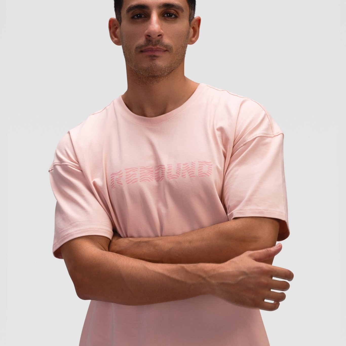 Mens Oversized Cotton T-Shirt - Rebound - تيشيرت رجالي قطني اوفرسايز  - سيلفر بينك - ريباوند