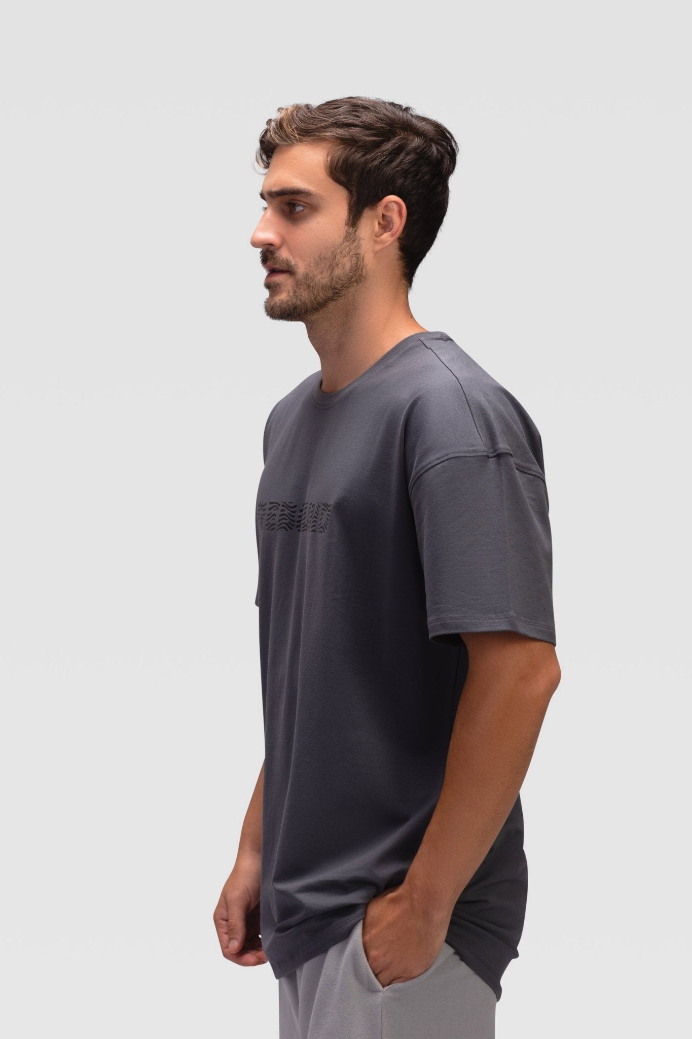 Mens Oversized Cotton T-Shirt - Rebound - تيشيرت رجالي قطني اوفرسايز  - رمادي - ريباوند