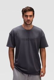 Mens Oversized Cotton T-Shirt - Rebound - تيشيرت رجالي قطني اوفرسايز  - رمادي - ريباوند